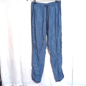 Catherine Blue Chambray Cotton Slim Leg Tuxedo Pant Size Small 28
